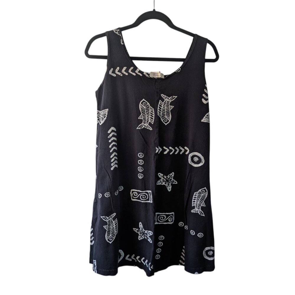 Vintage Backstage Fish Starfish Nautical Print Dress Size Medium